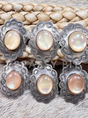 Native American Made Sterling Silver & Opal Belt Conchos